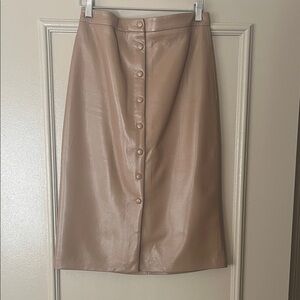 Aritzia Vegan Leather Tan Button-Front Skirt (Like New - Size 8)